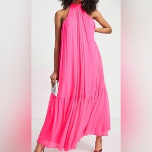 Halter Maxi Dress in Bright Pink